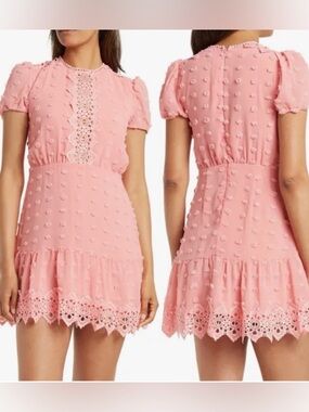 Women's Pink Textured Lace-Trim Mini Dress